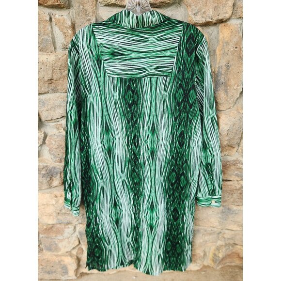New with Tags! Derek Lam Green & White Wood Grain Pattern Shirt Dress Size L - Picture 2 of 10